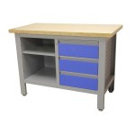 Werkbank met houten blad en ladenblok