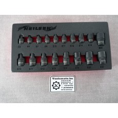 18 delige E - Torx slagdoppen set 3/8 E5 - E16 1/2 E10 - E24